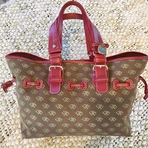 Dooney & Bourke Chiara Shopper/Tote, Red Leather and Cloth EUC